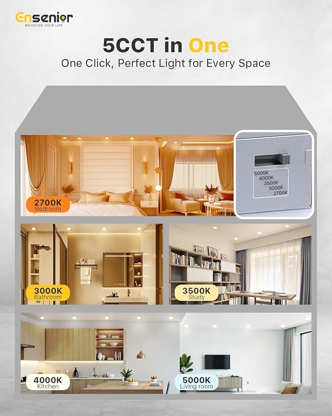 Ensenior 16 Pack 6 Inch LED Recessed Ceiling Light, Dimmable, 4000K Cool White, 1050LM 12W 120V, High Brightness Canless Wafer Downlight - ETL&FCC&IC