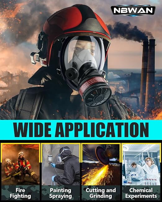 Gas Masks Survival Nuclear and Chemical, Gas Mask with 40mm Activated Carbon Filter, Full Face Respirator Mask with 6001 Filter for Chemicals Organic Vapor Dust Smoke Painting Spray Welding