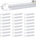 25-Pack T8 LED Bulbs 4 Foot, 24W 3200LM 5000K Daylight Tube Lights, Ballast Bypass, Type B, Dual-End Powered, Replacement for Fluorescent Tubes, G13 Base, Clear