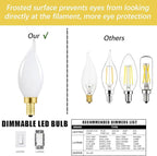 E12 Dimmable Candelabra LED Bulbs 40 Watt Candle Bulb 4000K Daylight Chandelier Light Bulb 4W Type B Light Bulb for Chandelier,Frosted Glass,400LM,6 Pack