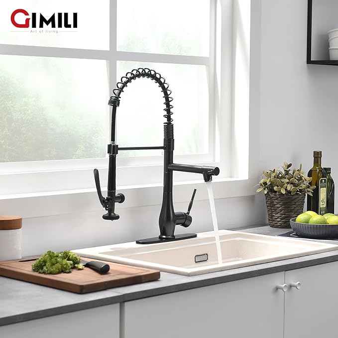 GIMILI Oil Rubbed Bronze Kitchen Faucet with Pull Down Sprayer Single Handle High Pressure Kitchen Sink Faucet Commercial Double-Headed Kitchen Faucets