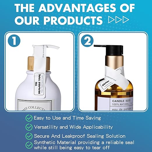 1 Roll Sealable Tape 3/4 x 6 250 Labels Surface Waterproof Stop Liquid Leaks Tapes Wrapping Toiletries, Bottle, Jar Lids to Form Leakproof Seal for Transportation Shipping