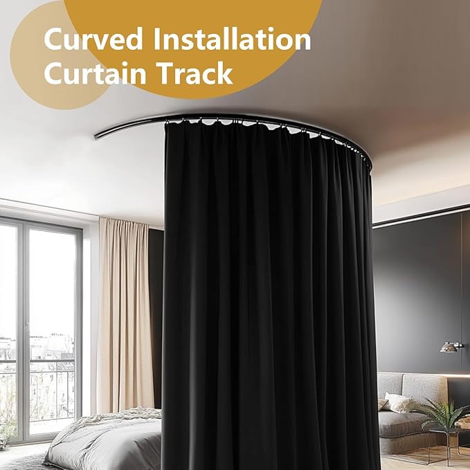 Bendable Ceiling Curtain Track Ceilings Mount or Wall Mounted Heavy-Duty Room Divider Curtains Rails for Living room Bedroom Shower Privacy RV Garage Dividers with Clips，Black 9-12 FT