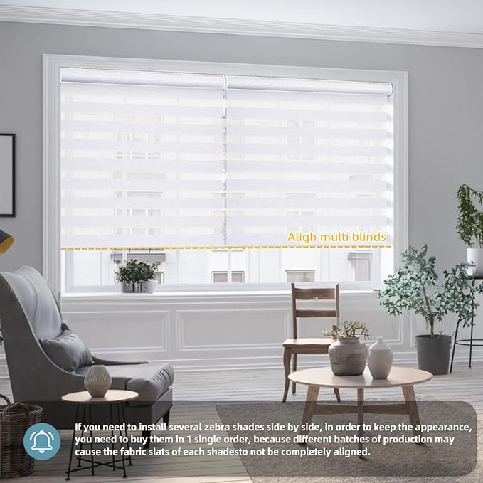 SmartWings Motorized Zebra Shades Work with HomeKit, Alexa, Google Home, 60% Blackout Light Filtering Day Night Sheer Blinds, Privacy Light Control, for Home/Office, Customized, White