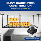 4x8 Overhead Garage Storage Rack with 4 Extra Hooks – Adjustable Heavy-Duty Garage Ceiling Storage Racks (22"-40"), Holds 600 lbs, 22 lbs per Hook, Steel Hanging Organizer for Tools, Bins & Bikes