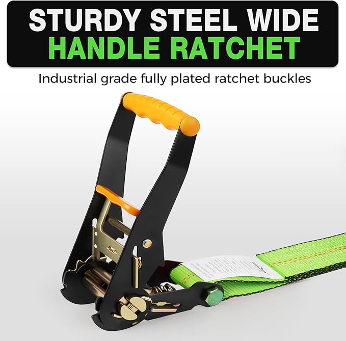 Heavy Duty 4 Pack Axle Tie Down Straps for Trailers-2" x 114" Car Hauler Straps with Snap Hooks-10,000 lbs Break Strength, 3300 lbs Capacity - DOT Certified Wheel Ratchet Tie Downs (Green)