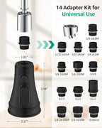 Mbillion Universal Matte Black Kitchen Faucet Sprayer Head Replacement – 3-Function Pull-Down Nozzle with 14 Adapters – Fits Moen, Delta, Kohler, WEWE & American Standard