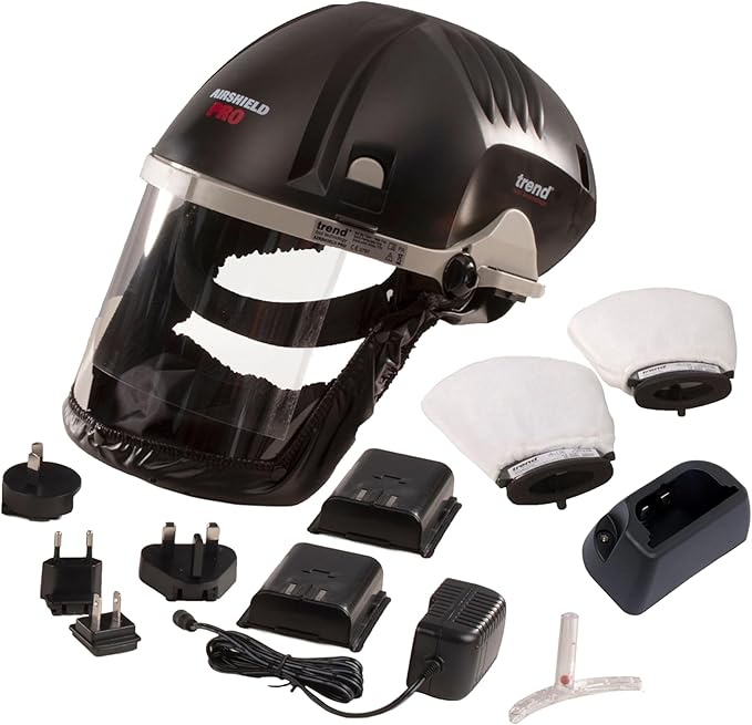 Trend Airshield Pro Respirator & Face Shield Bundle with Additional Battery Charging Cradle & 8-Hour Rechargeable Battery, AIR/PRO/D6, Black