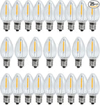 C7 Christmas Light Bulbs 0.6W 2700K Soft White E12 Base Replacement LED Bulb Indoor Outdoor Night Light 25 Pack