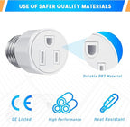 2 Packs E26/ E27 3 Prong Light Bulb Socket Adapter, Polarized Light Socket Outlet, Lights Sockets to Plug Adapter Sockets Converter, Lights Bulb Plug Adapters for Patio, Garage, Porch, White