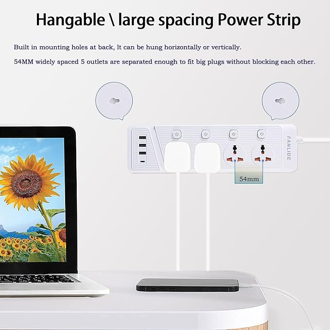 Universal Power Strip with USB C, 6.5ft Long Power Cord, 4 Outlets Power Strips with Surge Protection, 4 USB Ports Desktop Charging Station(3 USB-A & 1 USB-C)