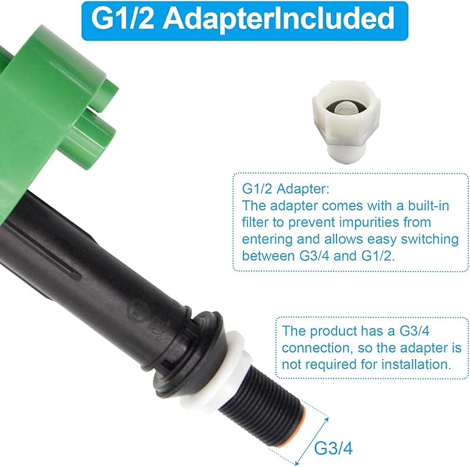 Toilet Fill Valve, Compatible With TOTO Vintage Supply Valve With G3/4 Connection, Equipped With G1/2 Adapter, Filter & Supply Tube, WC Replacement Part, Repair Accessory