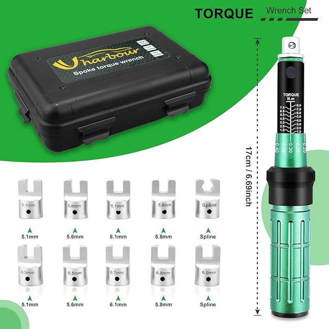 Spoke Torque Wrench, Motorcycle Spoke Wrench with 5.1-6.9mm Wrench Heads, Bike Torque Wrench, Spoke Torque Wrench for Dirt Bike Tool Kit
