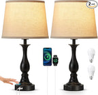 Bedside Table Lamp Touch Control Bedroom Lamps with USB-C USB-A Charging Port 3 Way Dimmable Touch Lamps for Nightstand Living Room Bedroom Dorm Home Office Reading, Set of 2