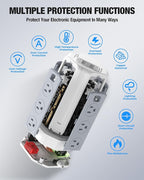 Power Strip Surge Protector, 10 Ft Extension Cord with 12 AC Multiple Outlets 4 USB (1 USB C), SMALLRT Power Tower Desktop Charging Station (White, 10 FT)