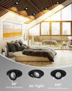 Adetu 4 inch 5CCT Gimbal Black Led Recessed Lights, 360°+90° Adjustable Directional Recessed Lighting, 2700K-5000K Dimmable Retrofit Eyeball Can Lights with Jbox, ETL&Energy Star(Black,1 Pack)