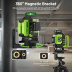 Huepar Laser Level, Self-leveling 16 Lines Green Beam 4D Cross Line Tiling Floor Laser Tool-2 x 360 Horizontal & 2 x 360 Vertical Laser Lines with Two Li-ion Batteries and Hard Carry Case-LS04CG