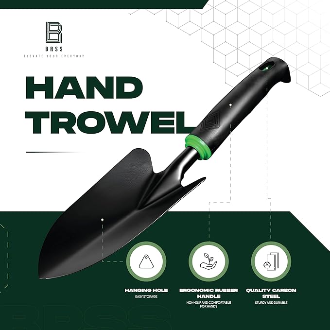 Gardening 9-Piece Heavy Duty Carbon Steel Gardening Tool Set – Rust-Proof, Ergonomic Non-Slip Handles with Durable Storage Tote Bag – Ideal Garden Gift by BRSS