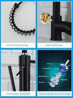 AIMADI Kitchen Faucet,Black Kitchen Faucet,Commercial Faucet with Sprayer Single Handle Single Hole Spring Kitchen Sink Faucet,Matte Black
