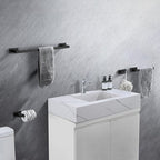 4-Pieces Bathroom Hardware Accessories Set, Towel Rack Towel Bar Toilet Paper Holder Towel Hook Self Adhesive Stainless Steel Towel Rack Set for Bathroom Wall Mounted, Matte Black 16 Inch