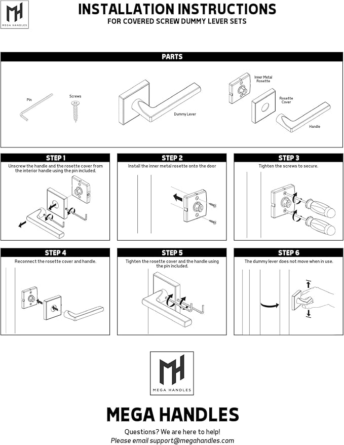 Mega Handles Ronn Dummy Lever & Lock Door Handle Set for Closet or French Doors Single Side, Non-Turning, Reversible Door Levers Fits All Standard Door Sizes, Screws Included - Matte Black (2 Pack)