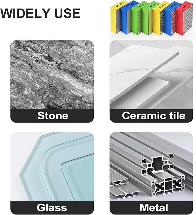 7pcs Diamond Hand Polishing Pads for Ceramic Tile Glass Grinding,Sanding Blocks Polishing 60#,100#,200#,400#,800#,1500#,3000#