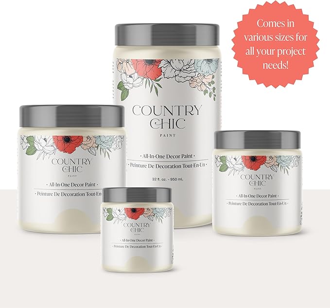 Country Chic All-in-One Chalk Paint for Furniture, Cabinets, Home Decor, Eco-Friendly, Matte Finish, Built-In Primer & Top Coat for Wood, Metal - Vanilla Frosting (Off White) - 8 oz (237 ml)