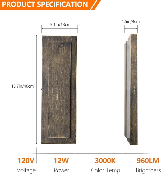 tewei LED Outdoor Wall Lights, 15.7'' Modern Outdoor Indoor Wall Sconce Large Exterior Lighting Fixtures Outside Front Door Lights for House, Hallway, Warm White 3000K, Antique Black, 1 Pack