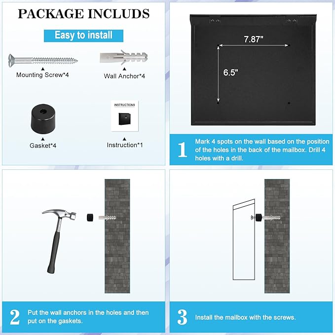 xydled Mail Boxes with Combination Lock,Locking Mailbox Wall Mounted,Security Metal Mailbox Drop Box, Modern Large Capacity,Steel Cover Metal Postbox for House Home Outside, Black, 14.2''x12.6''x4''