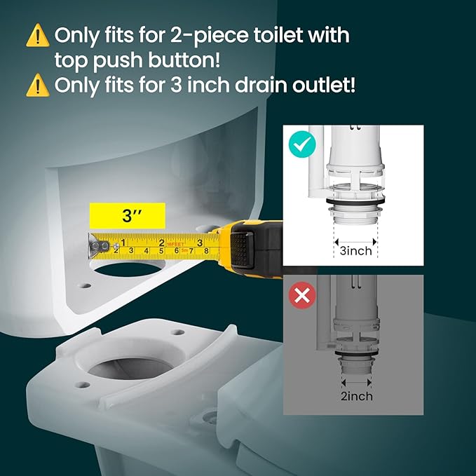 R&T 3-Inch Toilet Flush Valve Replacement Kit with Push Button, Tank to Bowl Gasket with SUS304 Bolts, Toilet Repair Kit Inside Tank for 2-piece Toilet A2475M