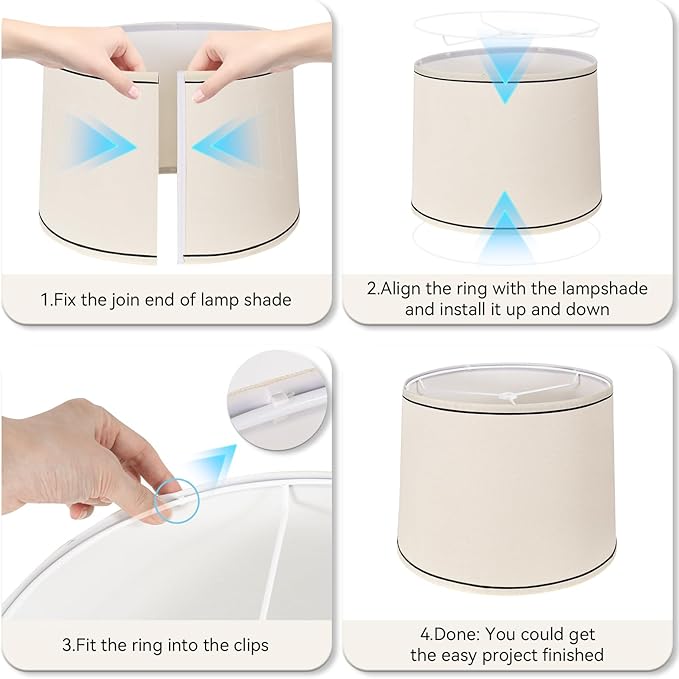 Lamp Shades Set of 2 - Drum Lampshades 11.4" x 12.9" x 9.8" Inches, Fabric Medium Replacement Lampshades for Table Lamp, Floor Lamp, Assembly Required, Spider,Linen