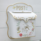 Mailbox Wall Mount Mailboxes for Outside Vintage Mail Boxes for House Outside Metal Drop Box Antique Style Nostalgic Charm Home Decorative, Bird Pattern, White