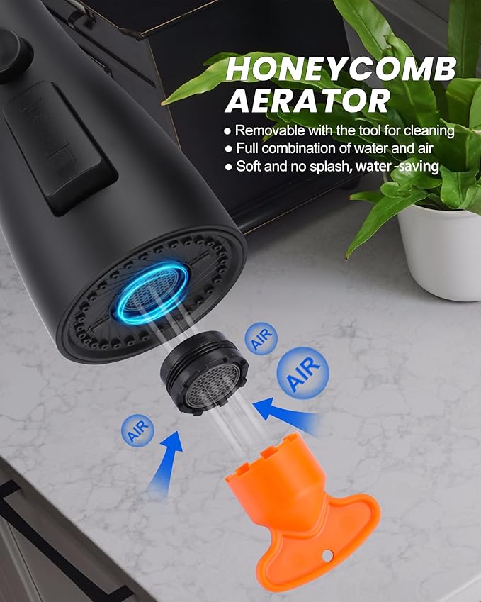 Metal Kitchen Faucet Head Replacement: 3-Function Pull Down Spray Nozzle with 9 Adapters, Sink Sprayer Replacement Compatible with Moen, Delta, American Standard Faucets, Matte Black