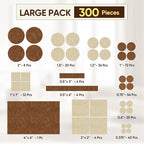 BALEINE 300PCS Felt Furniture Pads, Multi-Size Felt Pads for Chair Legs, Tables, Beds, Scratch-Reducing Floor Protectors for Hardwood Floors, Tile, Vinyl, and Laminate (300PCS, Beige+Brown)