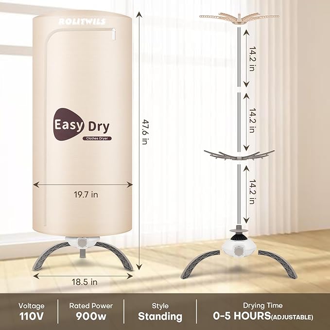 Portable Clothes Dryer 900W - Compact Mini Dryer for Small Apartments, Quick Dry Electric Clothes Dryer with Large Capacity for Dorm, RV, Travel