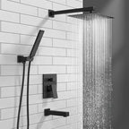 Lava Odoro Modern 3-Setting Square Shower and Tub Faucet Set with Shower Head and Handheld Sprayer Black, Rainfall Shower System with Tub Spout, Shower Valve Trim Kit, Matte Black, SF103-MB-T