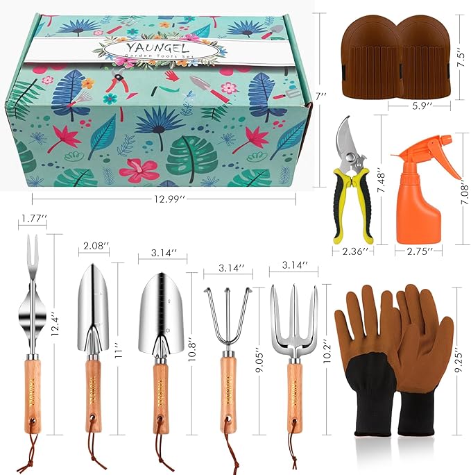 Gardening Tools - YAUNGEL 10 Pcs Garden Tool Set, Heavy Duty Stainless Steel Gardening Supplies Hand Tools with Wooden Handle, Storage Tote Bag, Ideal Garden Gifts for Women and Men, Pink