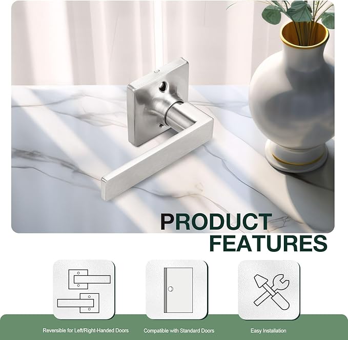 GOBEKOR 6 Pack Half Dummy Lever Door Handles Brushed Nickel Straight Door Lever Non-Turning Lock Square Interior Closet French Door Handles