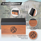 Wall Mount Mailbox, Large Capacity Mailbox for House Outside with Flag Kit Galvanized Steel Rust-Proof Metal Post Drop Box, 15.74"×9.84"×4.33" Flower Hollowed Wooden Patterned Metal Sheet