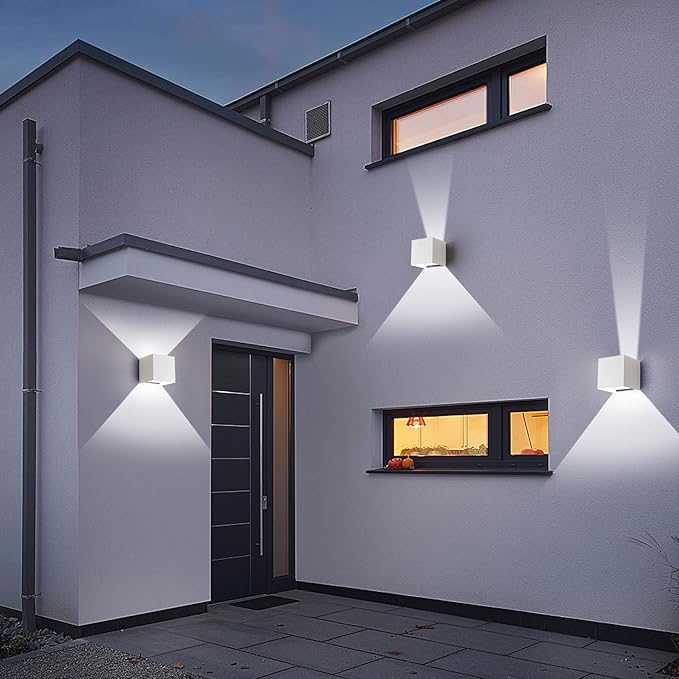 2 Pack LED 20W Outdoor Wall Lights Exterior/Interior 3 Colors Adjustable Wall Sconce Up and Down Light Porch Lights IP65 Waterproof Exterior Wall Sconce Modern Outdoor Lighting Square Aluminum White