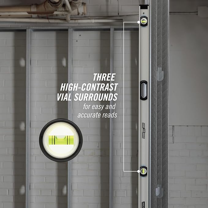 CHANNELLOCK 78-Inch Professional-Grade Magnetic Aluminum I-Beam Level with 3 Vials, 5100-0078M