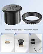 Recessed Power Grommet with AC Outlets, 20W Fast Charging USB-C Port - Flush-Mount for Desktop,Workspace Essential Desk Outlet,ETL Listed