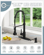 Bronze Kitchen Faucet with Sprayer, Kitchen Faucet with Soap Dispenser,Ktchen Faucets with Pull Down Sprayer,Single Hole Kitchen Sink Faucet with LED light,Oil Rubbed Faucet for Kitchen Sink