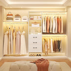 8FT Closet System, 96'' Closet Organizer System with 3 Hanging Rods, Wall Mount Bedroom Wardrobe with 3 Drawers Walk-in Closet, Adjustable Cloth Garment Rack from 5 to 8FT (Cut to Fit), White