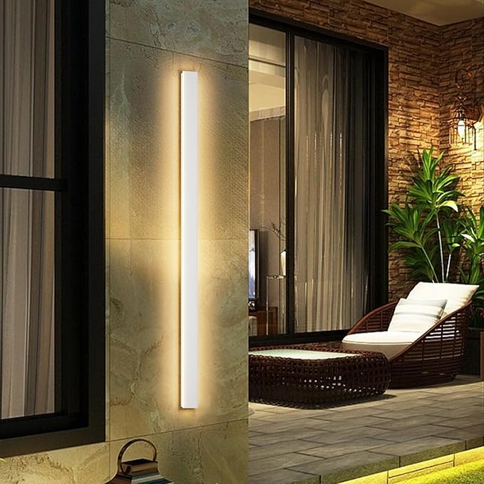 Aipsun 2 Pack Modern Outdoor Wall Lights - 47.2inch Long Strip LED Exterior Porch Lights, 3000K