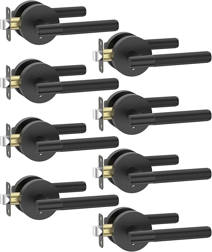 Asidrama 8 Pack Privacy Door Handles, Door Lever with Door Knobs Indoor for Bedroom or Bathroom, Heavy Duty Black Door Handles Interior with Locks for Left Right Sided Doors