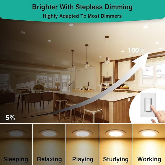 HiBay 4 Pack 4 Inch LED Recessed Ceiling Lights with J-Box, 1200LM 12W 150W Eqv, 3000K Warm White Recessed Lighting Fixtures, Dimmable Canless Downlights - ETL and Energy Star Certified