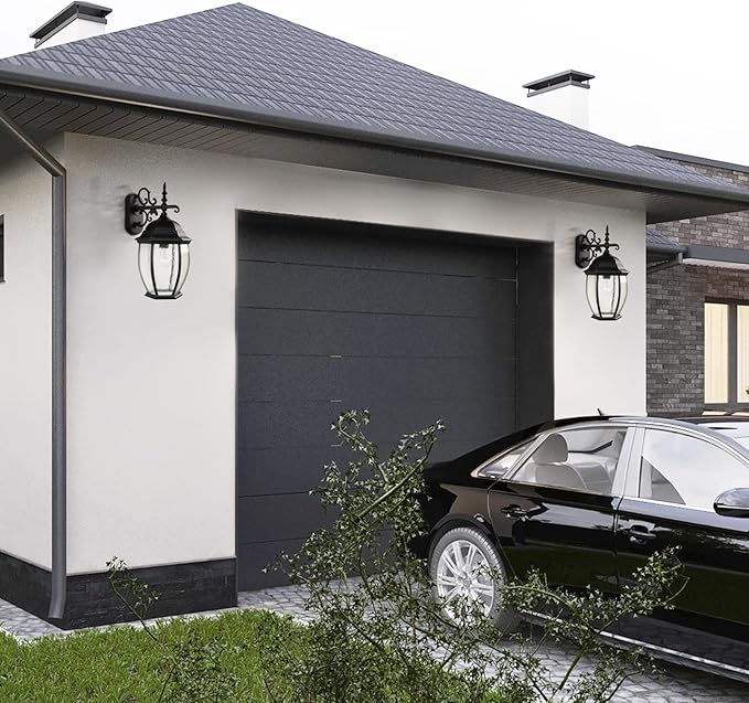 Outdoor Wall Lights, 18inch Waterproof Exterior Lighting Fixtures, Black Large Wall Sconce with Glass Shades, E26 Aluminium Outside Lanterns for Porch Farmhouse Patio Doorway Garage