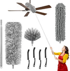 100-inch Duster with Extension Pole, 8-in-1 Cobweb Duster Kit Includes Chenille Head & Retractable Gap Cleaner, Spider Web Brush for High Ceiling, Fan, Car, and Home Cleaning