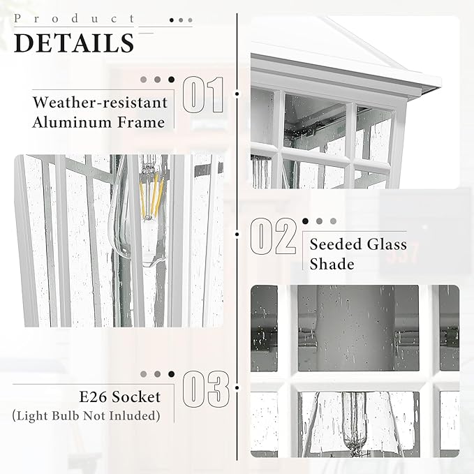 Darkaway Large Outdoor Wall Lights for House, 18inch Exterior Lighting Fixtures Wall Mount Outdoor Porch Lights Waterproof White Outdoor Sconce Lights with Seeded Glass for Patio Hallway Garage